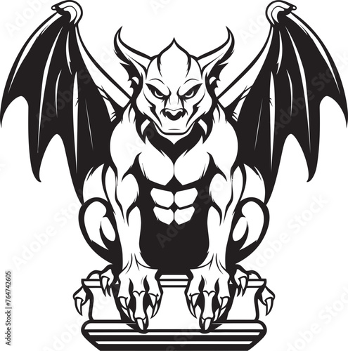 Winged Protector Vector Graphics Depicting Gargoyle Full Body Statue Guardian of Shadows Gargoyle Full Body Statue Vector Logo and Design