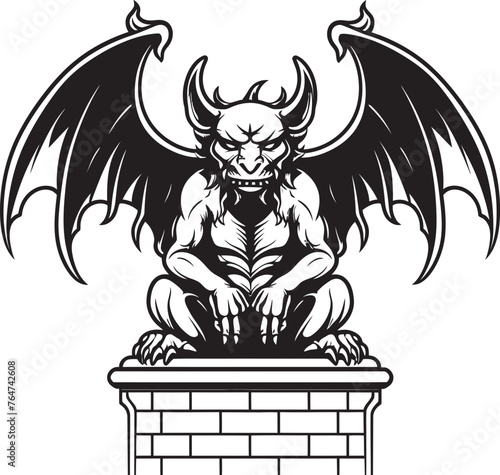 Stone Guardian Gargoyle Full Body Statue Vector Emblem and Design Winged Protector Vector Graphics Depicting Gargoyle Full Body Statue