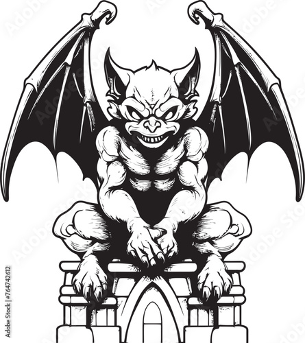 Stone Sentinel Vector Icon Depicting Gargoyle Full Body Statue Guardian of the Realm Vector Graphics Showcasing Gargoyle Full Body Statue