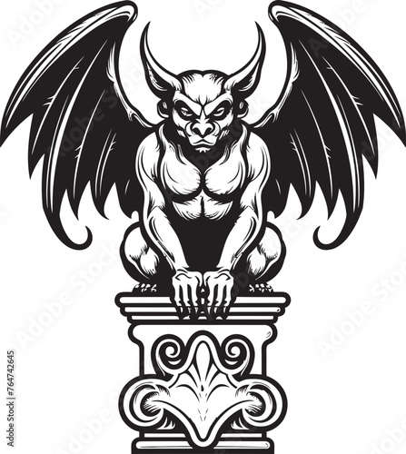 Ethereal Guardian Gargoyle Full Body Statue Vector Emblem and Design Ancient Sentinel Vector Graphics Depicting Gargoyle Full Body Statue