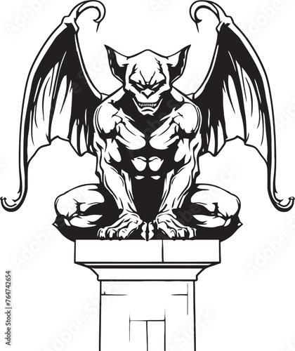 Guardian of the Realm Vector Graphics Showcasing Gargoyle Full Body Statue Gargantuan Guardian Vector Artwork Featuring Gargoyle Full Body Statue