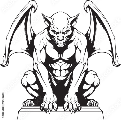 Majestic Sentinel Gargoyle Full Body Statue Vector Icon Ancient Defender Gargoyle Full Body Statue Vector Design