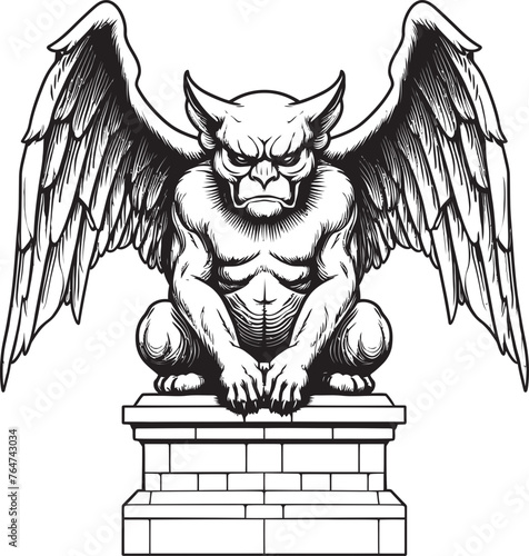 Chiseled Protector Gargoyle Full Body Statue Vector Icon and Graphics Winged Defender Vector Gargoyle Full Body Statue Graphics