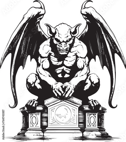 Guardian of the Night Vector Gargoyle Full Body Statue Illustration Eternal Guardian Gargoyle Full Body Statue Vector Logo and Design