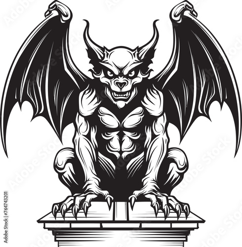 Eternal Sentinel Vector Gargoyle Full Body Statue Emblem Stone Guardian Gargoyle Full Body Statue Vector Icon and Graphics