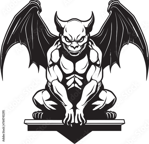 Winged Warden Vector Artwork Depicting Gargoyle Full Body Statue Granite Guardian Vector Logo and Design Showcasing Gargoyle Full Body Statue
