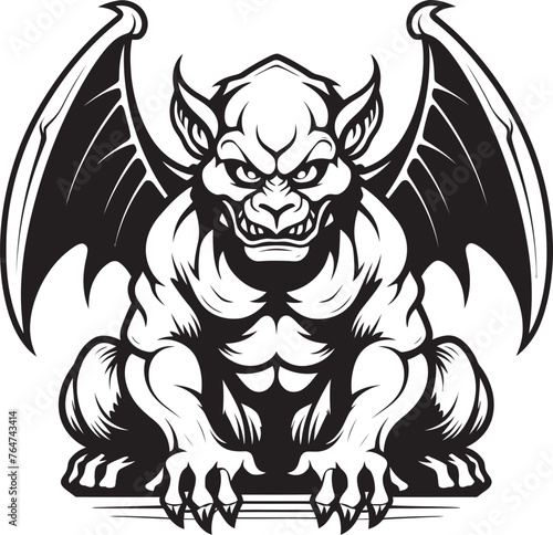 Mythical Warden Vector Illustration of Gargoyle Full Body Statue Carved Protector Vector Artwork Depicting Gargoyle Full Body Statue