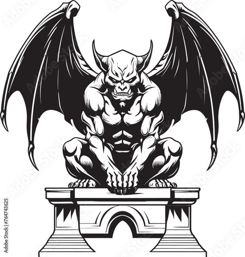 Stonework Guardian Vector Artwork Depicting Gargoyle Full Body Statue Ancient Watcher Vector Logo and Design Featuring Gargoyle Full Body Statue