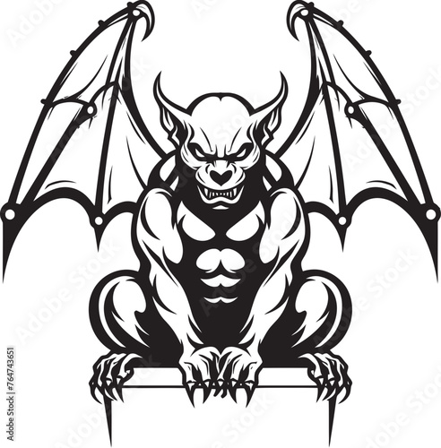 Chiseled Warden Vector Illustration of Gargoyle Full Body Statue Stonework Guardian Vector Artwork Depicting Gargoyle Full Body Statue