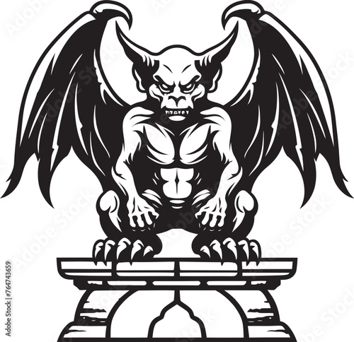 Guardian of Legends Vector Art Depicting Gargoyle Full Body Statue Stone Warden Vector Logo and Design Featuring Gargoyle Full Body Statue