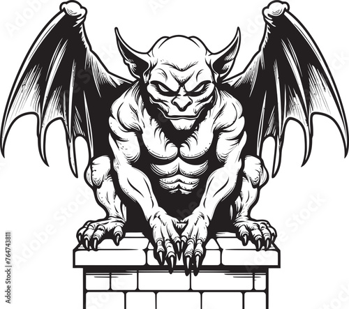 Winged Watcher Vector Gargoyle Full Body Statue Logo and Design Guardian of Shadows Gargoyle Full Body Statue Vector Icon and Graphics