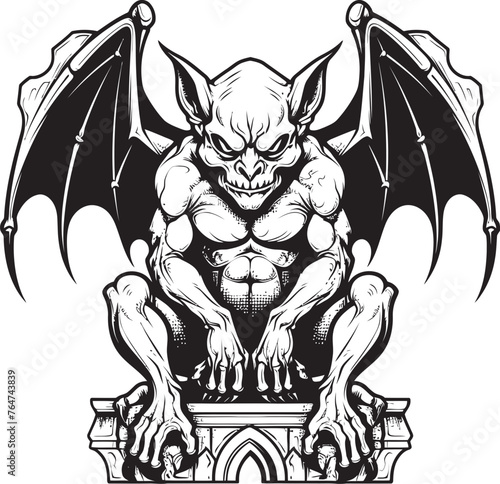 Gothic Guardian Vector Gargoyle Full Body Statue Logo and Design Winged Protector Gargoyle Full Body Statue Vector Icon and Graphics