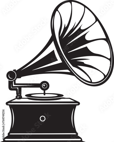 Nostalgic Notes Vector Gramophone Icon and Graphics Classic Crescendo Gramophone Vector Emblem