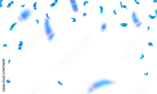 Blue tinsel, confetti fall from the sky on a transparent background. Holiday, birthday.