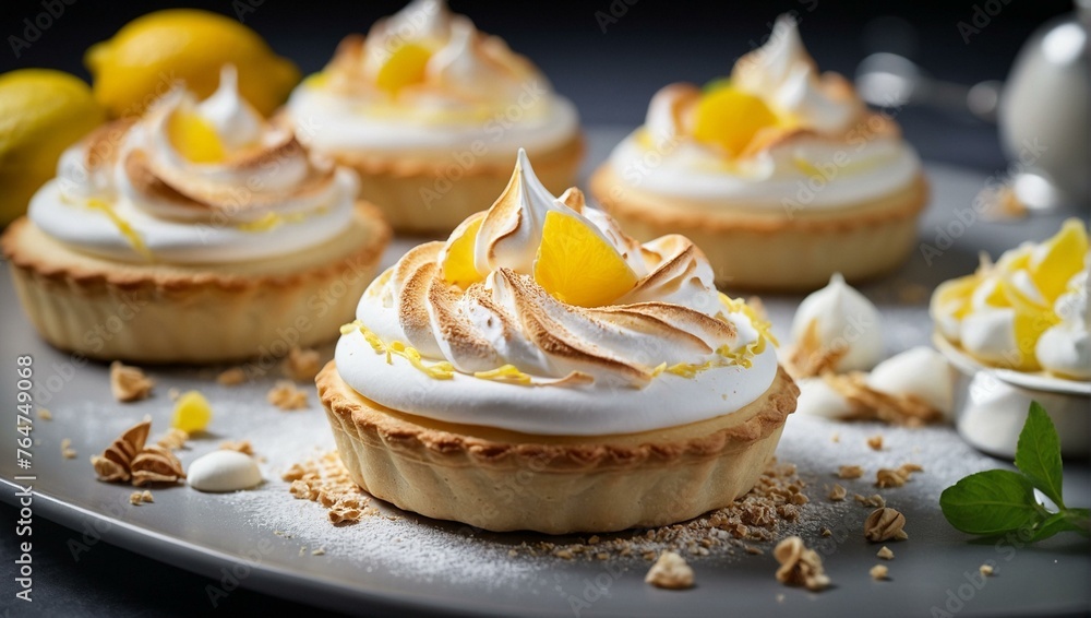 custom made wallpaper toronto digitalBeautifully caramelized lemon meringue pie with artistic lemon peel garnish on a modern dark background
