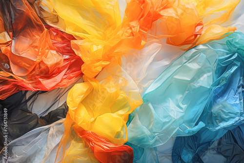 Colorful plastic bags background. Generative AI © chones