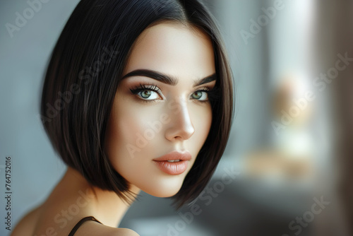 Beautiful brunette woman with bob hairstyle