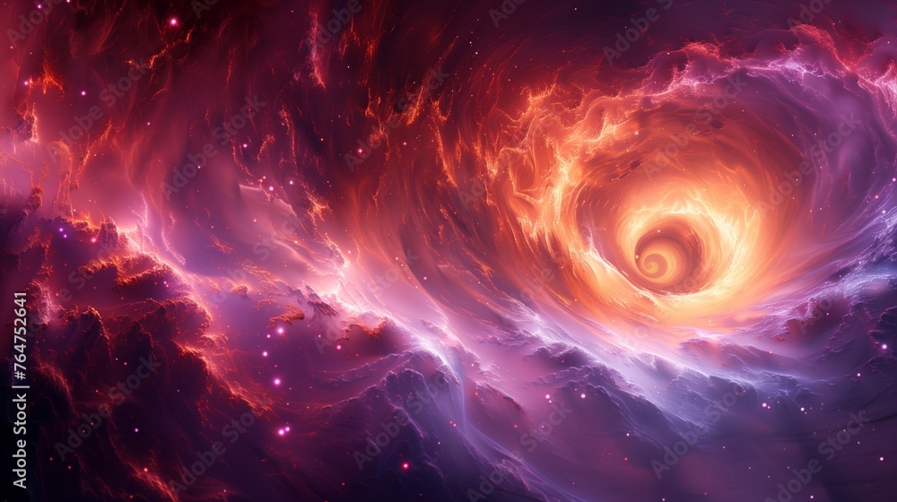 Cosmic vortex in vibrant hues: digital artwork of a mesmerizing space vortex swirling in vivid red and purple colors - obrazy, fototapety, plakaty 