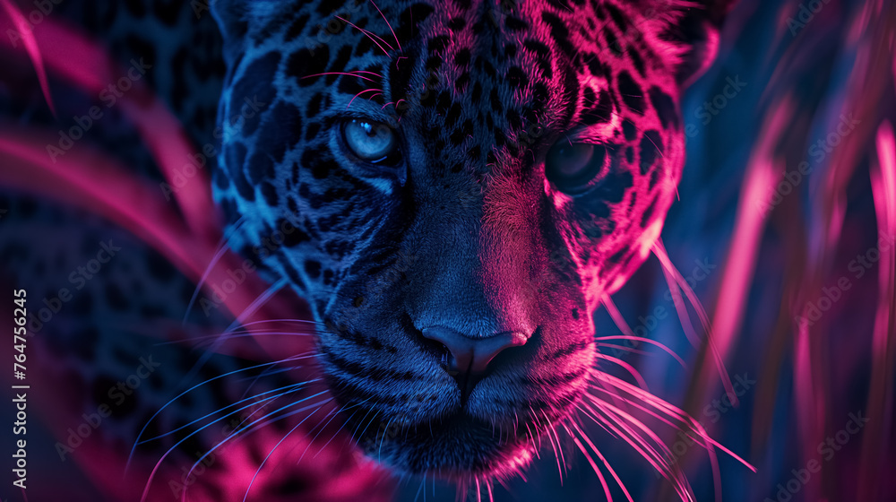 Majestic jaguar with neon pink highlights.
