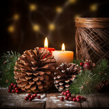 Holiday Christmas, Holiday, Pine Cone, Christmas Ornaments, Candle сreated with Generative Ai