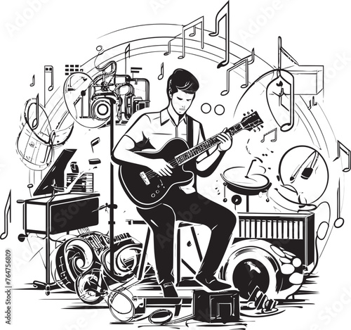 Harmonic High Seas Vector Ship Emblematic Icon for Musicians Crescendo Cruiser Musical Ship Icon with Serenade