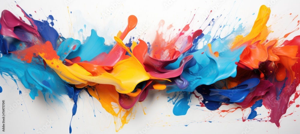 Abstract splashes of paint on white background