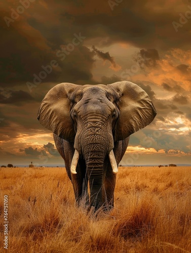 An elephant in the African savannah
