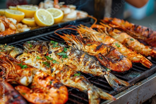 Grilled fish on barbecue flames