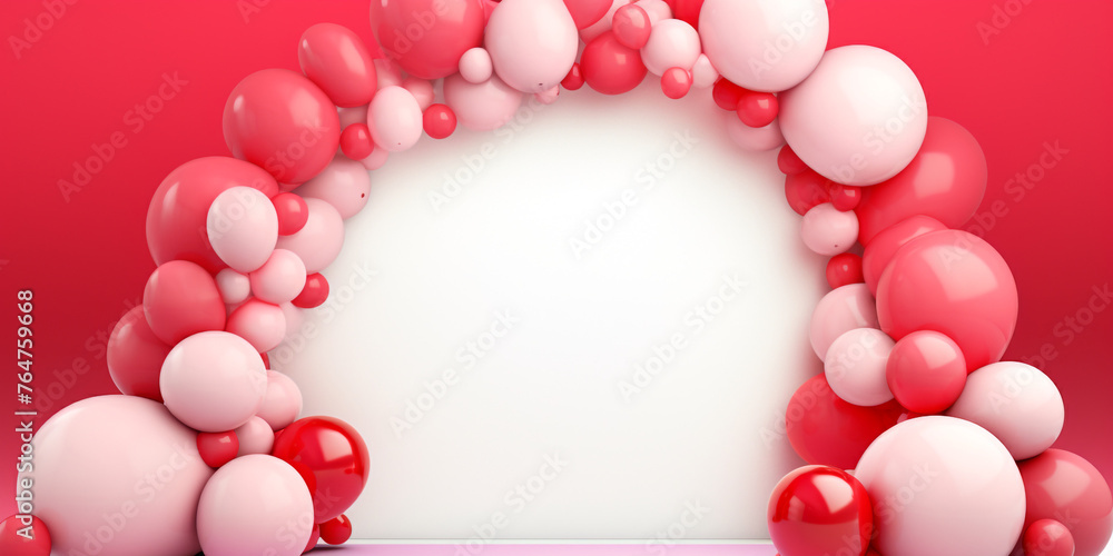 A mockup of a Valentine’s Day event entrance with a balloon arch in reds and pinks on one side сreated with Generative Ai A mockup of a Valentine’s Day event entrance with a balloon arch in reds and pinks on one side сreated with Generative Ai