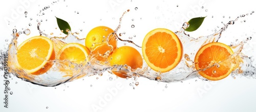 Oranges are dropping into the water causing splashes