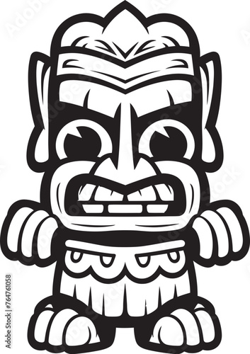 Tribal Tunes Vector Graphic of a Full Body Thick Lineart Tiki Playing Harmonies that Resonate with the Heartbeat of the Islands Tiki Tales Bold Tiki Character in Thick Lineart Vector Illustration Spi