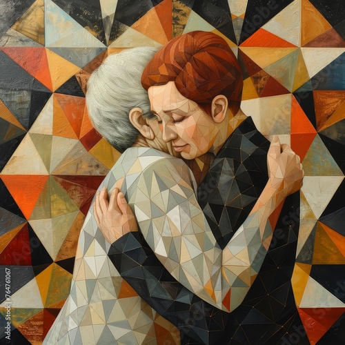 A mothers hug lasts long after she lets go Hyperrealism Geometric Design ,