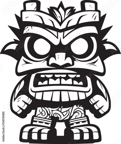 Tiki Tempo Full Body Tiki Illustration with Energetic Thick Lineart Strokes Pacific Pulse Vector Graphic Showcasing a Full Body Thick Lineart Tiki Pulse