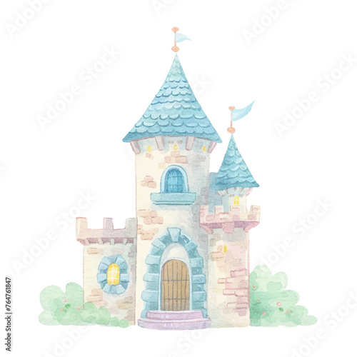  cute castle watercolour vector illustration