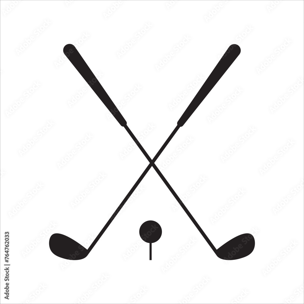 Golf icon. Crossed golf clubs or sticks with ball on tee. Pair of iron icon or wedge golf club flat vector icon for sports apps and websites Golf icon. Crossed golf clubs or sticks with ball on tee. Pair of iron icon or wedge golf club flat vector icon for sports apps and websites