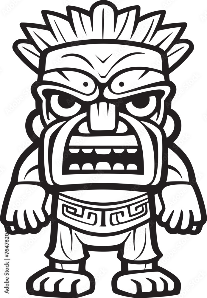 Tiki Titan Iconic Vector Logo Featuring a Full Body Thick Lineart Tiki Legend Tribal Tones Full Body Tiki Illustration with Vibrant Thick Lineart Hues