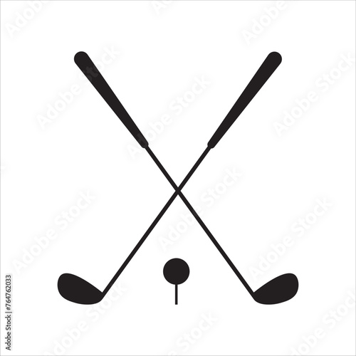 Golf icon. Crossed golf clubs or sticks with ball on tee. Pair of iron icon or wedge golf club flat vector icon for sports apps and websites photo