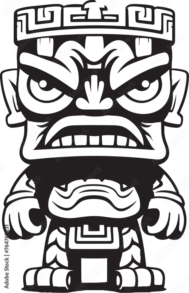 Obraz premium Tiki Totem Graphic Representation of a Thick Lineart Tiki Character Aloha Avatar Full Body Thick Lineart Tiki Character in Vector Form