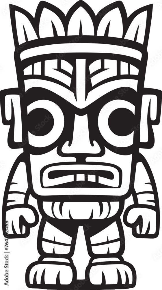 Obraz premium Luau Luminary Bold Thick Lineart Tiki Character in Vector Form Tribal Guardian Iconic Design of a Full Body Thick Lineart Tiki Character