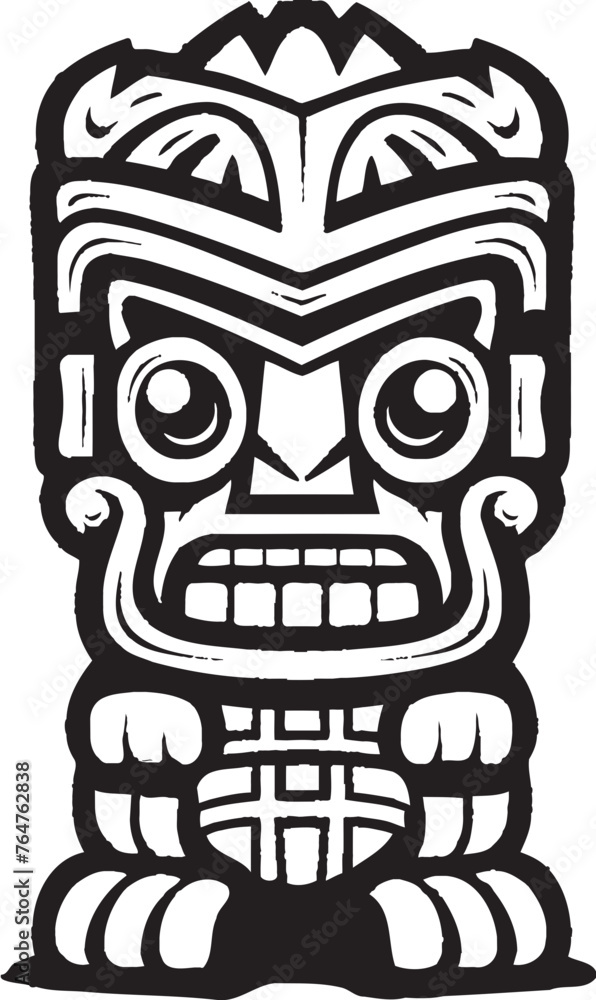 Obraz premium Polynesian Patron Vector Design of a Thick Lineart Tiki Character Tiki Tribe Full Body Thick Lineart Vector Logo Design
