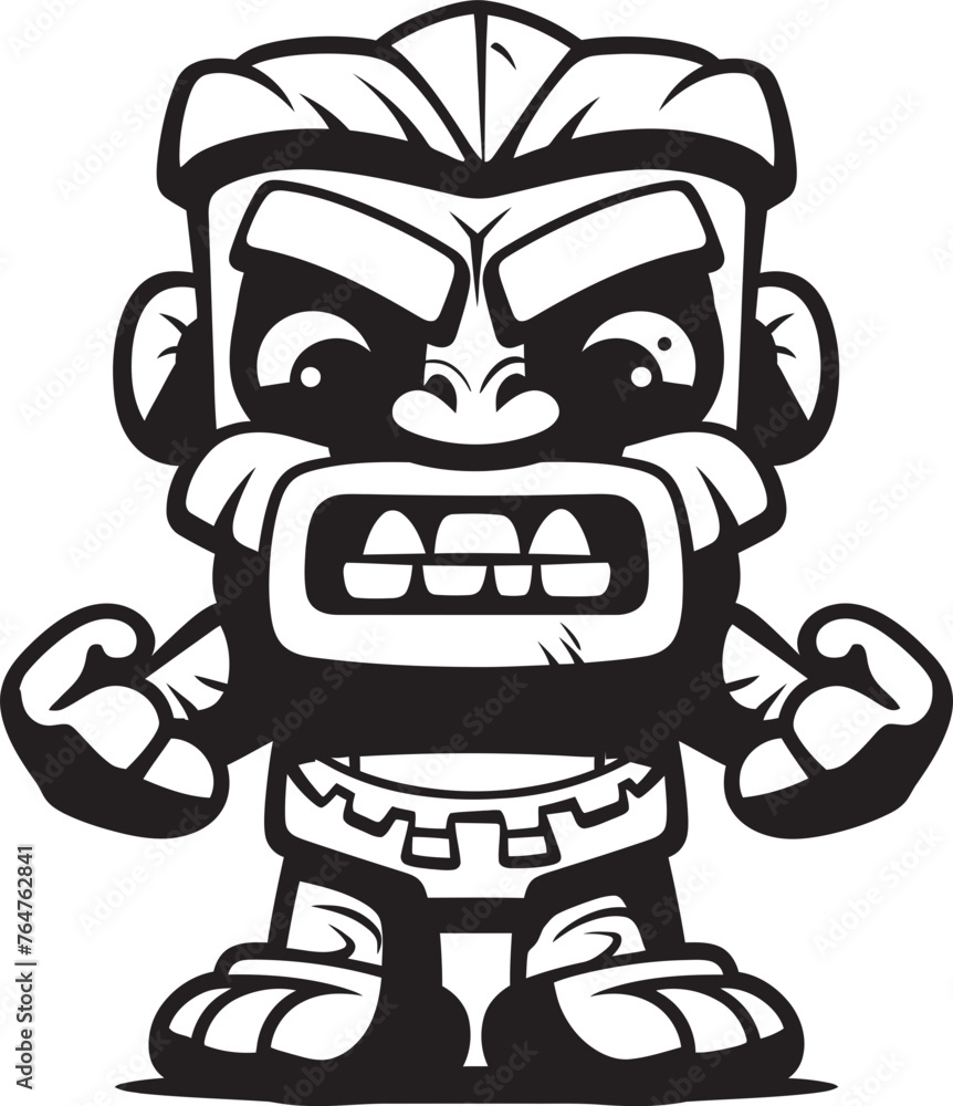 Fototapeta premium Tiki Titan Iconic Vector Design of a Robust Tiki Character Aloha Avatar Vector Graphic Featuring a Full Body Thick Lineart Tiki