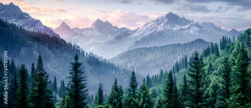 Majestic Peaks A Panoramic Mountain Display of Nature s Grandeur at Dusk Wallpaper Background Poster Digital Art