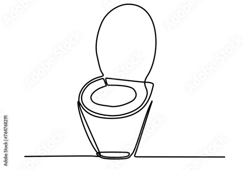 Continuous one line drawing of toilet bowl and toilet brush vector illustration. WC black line sketch isolated on white background.