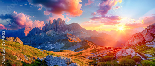 Majestic Peaks A Panoramic Mountain Display of Nature's Grandeur at Dusk Wallpaper Background Digital Art Poster © Korea Saii