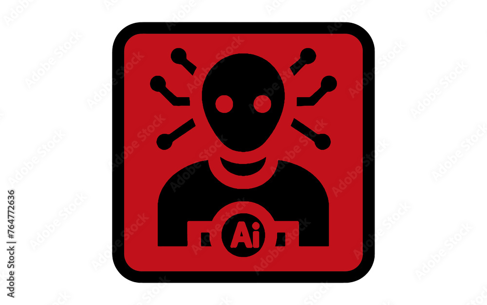 Head icon ai symbol. Ai danger icon. Ai powered symbol. Caution machine learning icon. Isolated, transparent, red. Head icon ai symbol. Ai danger icon. Ai powered symbol. Caution machine learning icon. Isolated, transparent, red.