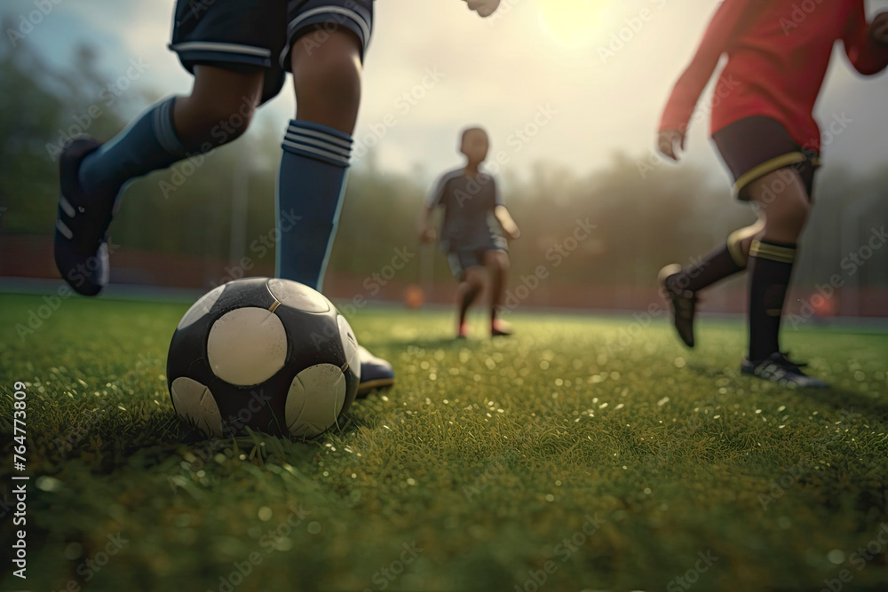 Obraz premium Youth Soccer Team Strategy Session on Field