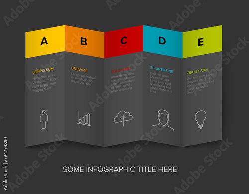 Multipurpose five steps infographic made from dark gray folded paper