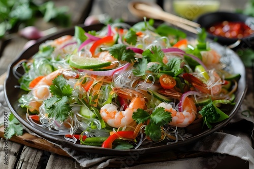 Enticing Spicy Glass Noodle Salad with Shrimp,Vegetables,and Tangy Lime Dressing