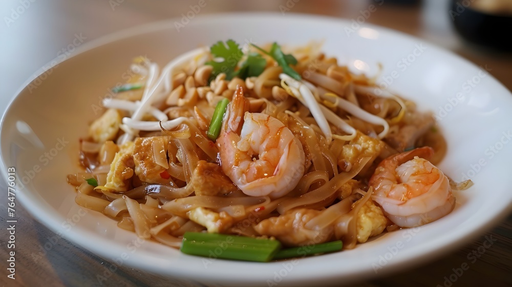 Flavorful Pad Thai Noodle Dish with Shrimp,Vegetables,and Tamarind Sauce