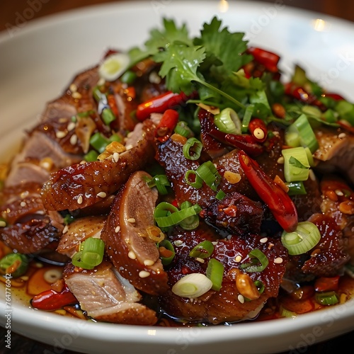 Flavorful Sichuan-style Braised Duck Dish with Numbing Spice and Rich Duck Meat on a Ceramic Plate photo